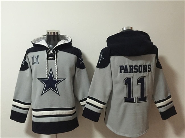 Men's Dallas Cowboys #11 Micah Parsons Grey Ageless Must-Have Lace-Up Pullover Hoodie